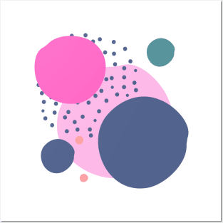 Art circles and dots pattern - pink and dark blue Posters and Art